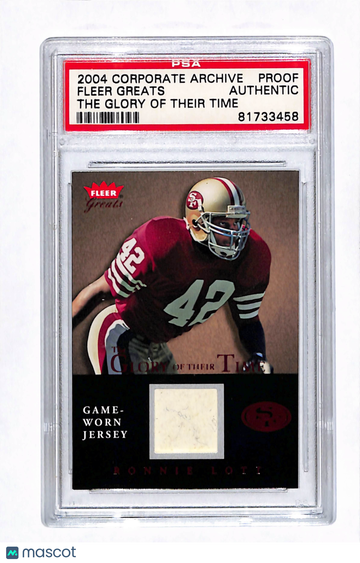 2004 Fleer Greats The Glory of Their Time Ronnie Lott #GT-RL Corporate Archive Proof Game-worn jersey