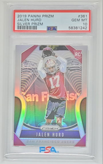 2019 PRIZM JALEN HURD SP RC SILVER PRIZM #361 PSA 10 GEM MINT 49ERS POP 4 ROOKIE
