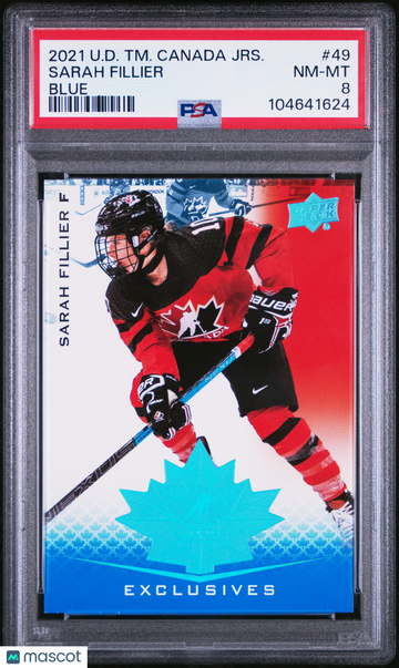 2021-2022 Upper Deck Team Canada Juniors Sarah Fillier #49 Blue Parallel/Variety Rookie Base Set Low Pop PSA 8