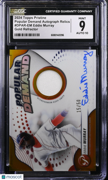 2024 Topps Pristine Eddie Murray #DPAR-EM Gold Refractor /50 Popular Demand Autograph Relics CGC 9 Auto 10