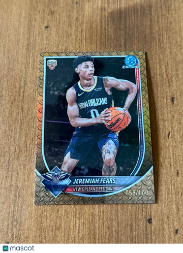 2025-26 Bowman Jeremiah Fears Trading Card Chrome Refractor Rookie Insert Short Print Limited Edition NBA Pelicans