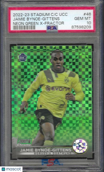 2022-23 Topps Stadium Club Chrome UEFA Club Competitions Jamie Bynoe-Gittens #46 Neon Green X Fractor PSA 10