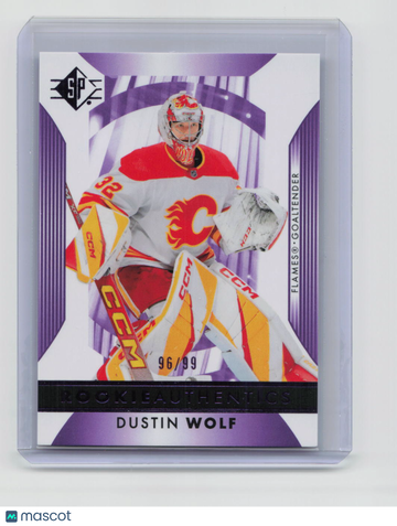 96/99 2023-24 Upper Deck SP Hockey Dustin Wolf #116 Purple Rookie