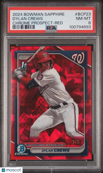 2024 Bowman Sapphire Edition Chrome Prospects Dylan Crews #BCP23 Red /5 PSA 8