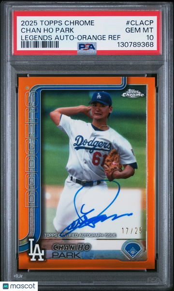 2025 Topps Chrome Legend Autographs Chan Ho Park #CLACP Legends Orange Ref /25 / 25 PSA 10