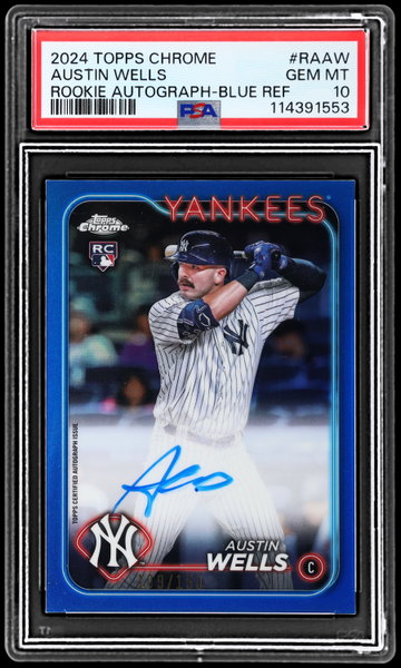 2024 Topps Chrome Austin Wells Rookie Autograph Blue Refractor PSA 10