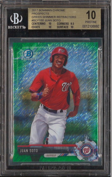 2017 Bowman Chrome Prospects Juan Soto Green Shimmer Refractor /99 BGS 10 Pristine