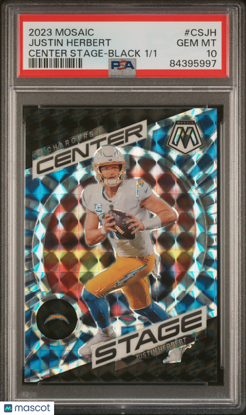2023 Mosaic Justin Herbert Center Stage Black #1/1 - PSA 10