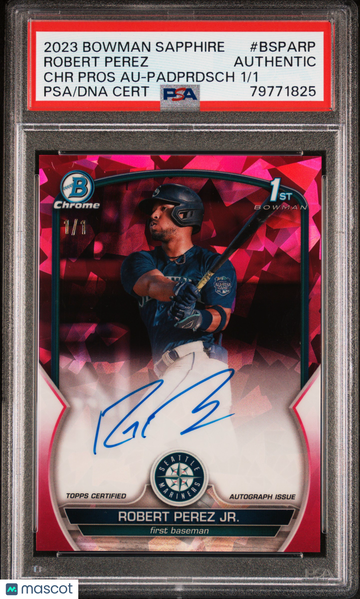 2023 Bowman Sapphire Edition Chrome Prospects Autographs Robert Perez JR. #BSPARP Padprdsch /1 PSA A Auto A