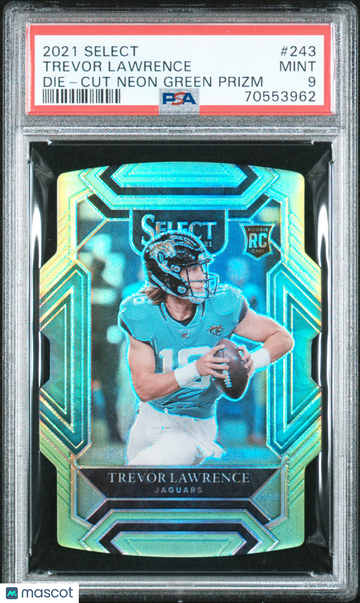 2021 Panini Select Trevor Lawrence #243 Die Cut Neon Green Prizm PSA 9