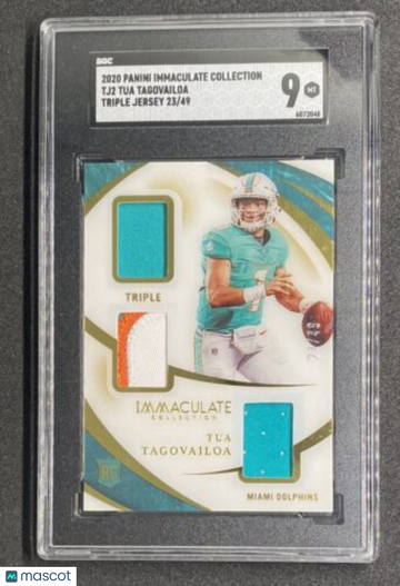 Tua Tagovailoa 2020 Immaculate Triple Jersey Patch Rookie RC Dolphins /49 SGC 9