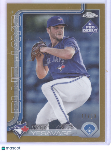2025 Topps Chrome Pro Debut Trey Yesavage #PDC-45 Gold Refractor /50