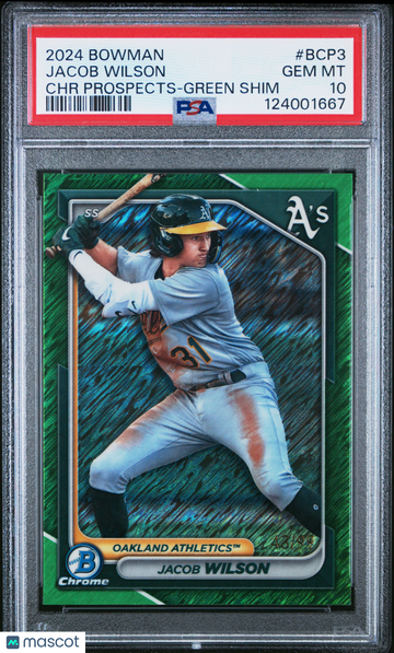 Jacob Wilson 2024 Bowman Chrome Prospects Green Shimmer 43/99 PSA 10 #BCP3