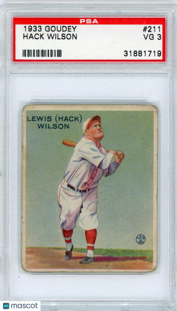 1933 Goudey Hack Wilson #211 PSA 3