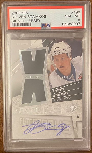 Steven Stamkos - 2008-09 U.D. SPX Jersey Auto Rookie  308/499 -  PSA 8