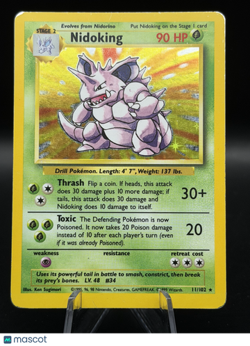 Pokemon 1999 Base Set Nidoking Unlimited Holo Rare #11/102 - Moderately Played (Very Good)