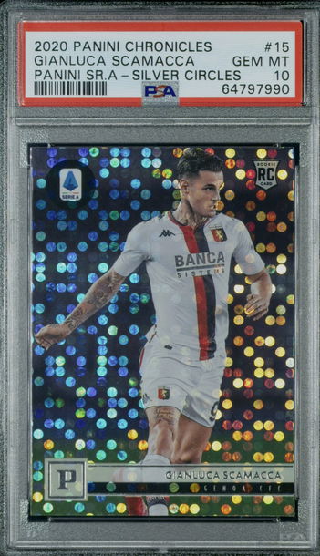 2020 Panini Chronicles #15 Gianluca Scamacca Serie A Silver Circles PSA 10