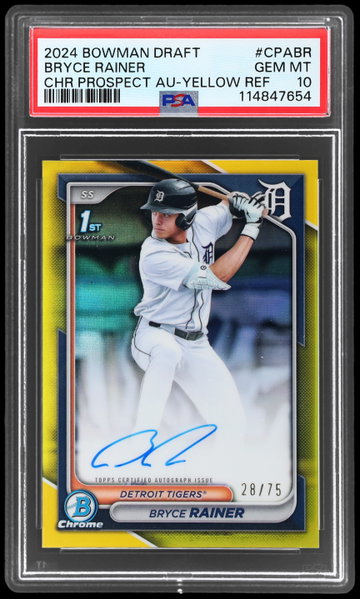 2024 Bowman Draft Bryce Rainer Chrome Prospect Autograph Yellow Refractor PSA 10