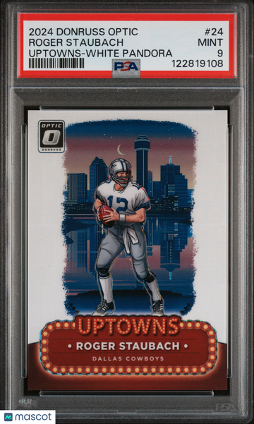 Graded 2024 Panini Donruss Optic Uptowns White Pandora Roger Staubach #24 PSA 9 Football Card