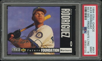1994 Collector's Choice Silver Signature White Letter Variation Alex Rodriguez #647 PSA 9