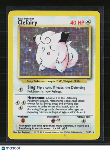 1999 Base Set Clefairy Holo Rare #5/102