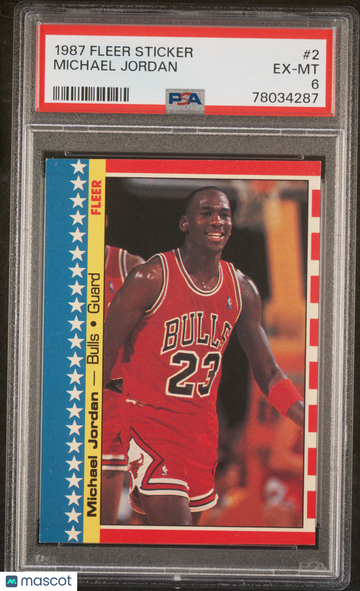 1987 Fleer Sticker Michael Jordan #2 PSA 6