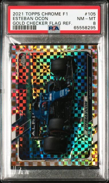 2021 TOPPS CHROME FORMULA 1 F1 ESTEBAN OCON GOLD CHECKER FLAG REFRACTOR SP /50 #105