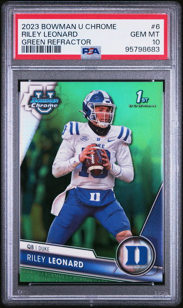 2023 Bowman University Chrome Green Riley Leonard #6 /99 PSA 10