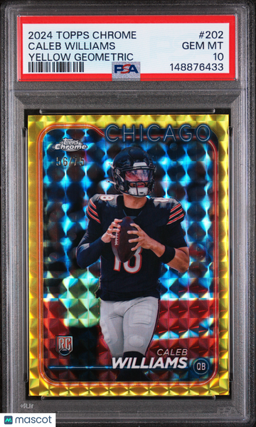 2024 Topps Chrome Caleb Williams #202 Yellow Geometric /75 Rookie PSA 10