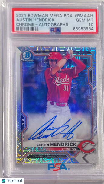 2021 Bowman Mega Box Chrome Autographs Austin Hendrick #BMAAH PSA 10