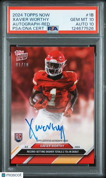 2024 Topps Now Xavier Worthy #1B Autograph Red /10 PSA 10 Auto 10