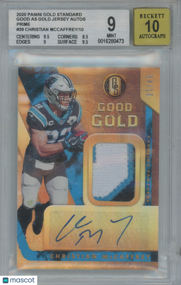 2020 Panini Gold Standard Good as Gold Jersey Autographs Prime Christian McCaffrey #39 /10 BGS 9 Auto 10