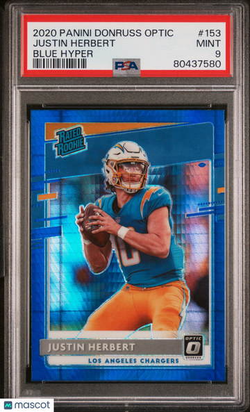 2020 Panini Donruss Optic Justin Herbert #153 Blue Hyper PSA 9