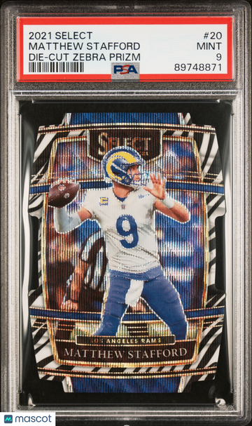2021 Panini Select Matthew Stafford #20 Die Cut Zebra Prizm PSA 9