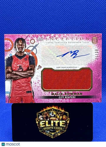 2023 Inception OTE Basketball Malik Bowman #IARC-MB3 RC Patch Auto #/30 Patch Auto #/30 RC