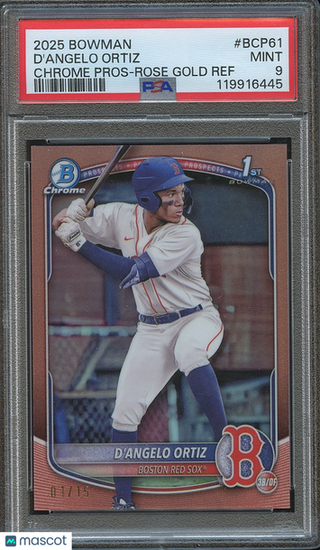 2025 Bowman Chrome Prospects D'Angelo Ortiz #BCP61 Rose Gold Ref Rookie PSA 9 Bowman