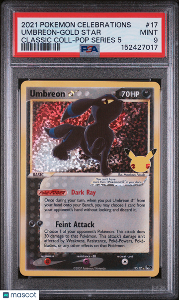 2021 Pokemon—Umbreon-Gold Star #17 Celebrations Classic Collection— Reverse Holo PSA 9