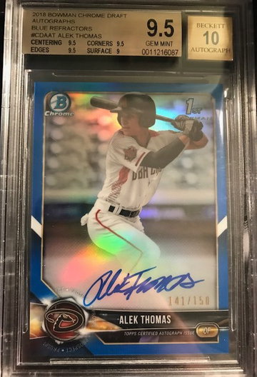 Alek Thomas 2018 bowman blue refractor auto 9.5