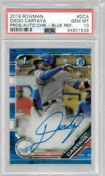 2019 Bowman Chrome Baseball Diego Cartaya Blue Refractor Auto 094/150 PSA 10