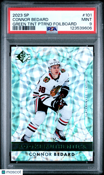 2023-24 Upper Deck SP Connor Bedard #101 Green Tint Patterned Foilboard Rookie PSA 9