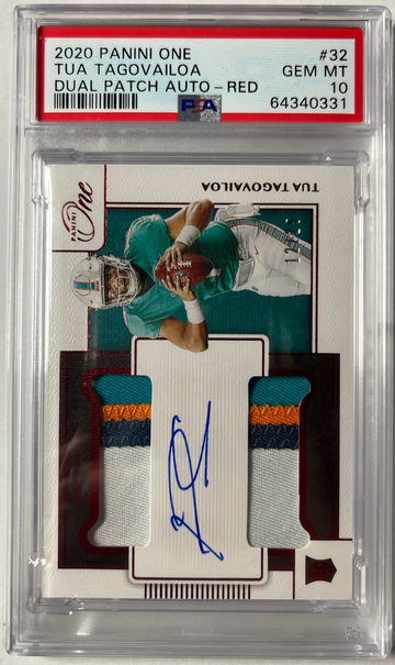 2020 Panini One Red Tua Tagovailoa RPA RC Rookie Jersey AUTO 12/25 PSA 10 POP 2!