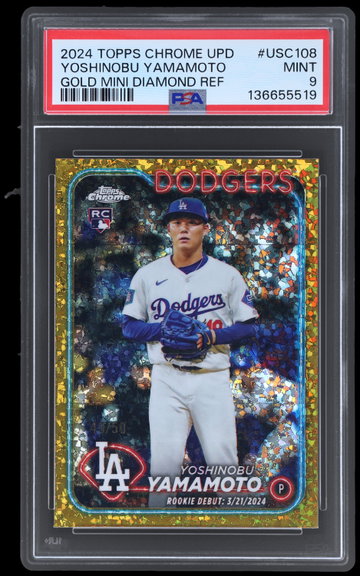2024 Topps Chrome Update Yoshinobu Yamamoto Gold Mini Diamond Refractor PSA 9