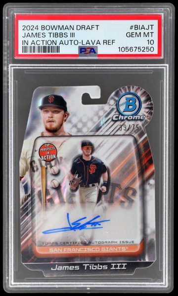 2024 Bowman Chrome Draft James Tibbs Iii In Action Autograph Lava Refractor PSA 10