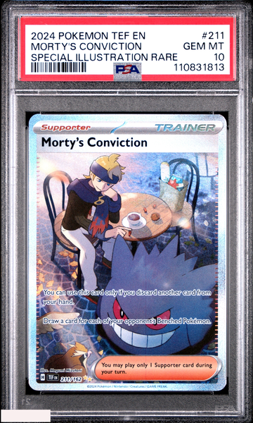 2024 POKEMON TEMPORAL FORCES MORTYS CONVICTION #211 SPECIAL ILLUST RARE PSA 10