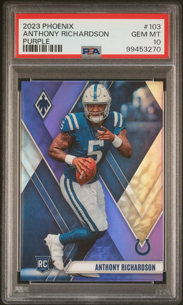2023 Panini Phoenix Purple Anthony Richardson #103 RC /125 PSA 10