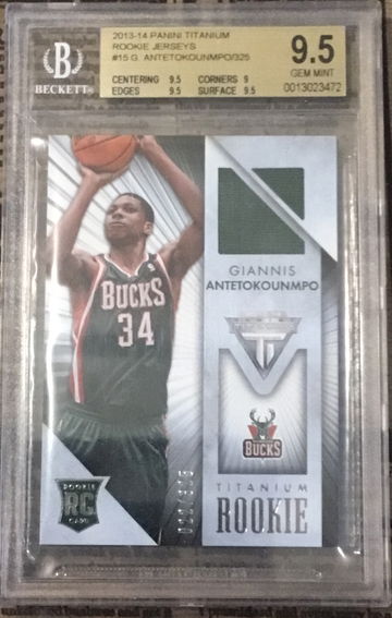 2013 Giannis Antetokounmpo Panini Titanium Rookie Jersey #/325 #15 BGS 9.5 POP 3