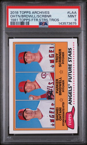 2018 Topps Archives '81 Future Stars Trios Shohei Ohtani/Parker Bridwell/Troy Scribner #FSLAA PSA 9