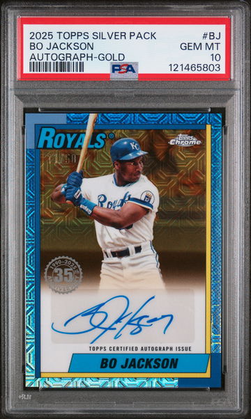 2025 Topps Silver Pack 1990 Chrome Promo Autograph Gold Bo Jackson #BJ /50 PSA 10
