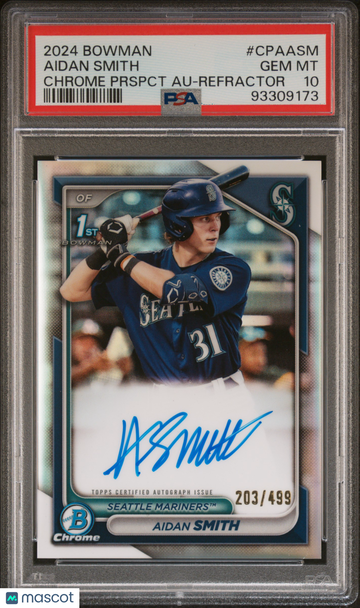 2024 Bowman Chrome Prospect Autographs Aidan Smith #CPAASM Prspct Refractor /499 PSA 10