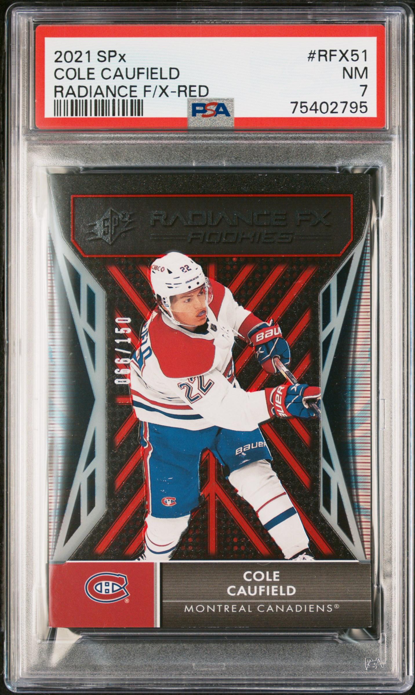 2021 SPX Radiance F/X Cole Caufield #RFX51 Radiance F/X-Red PSA 7